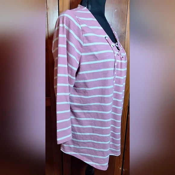 SONOMA Striped Pink and White Lace-Up Top - Picture 2 of 5